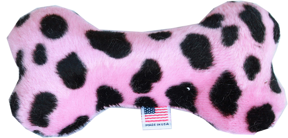 6" Plush Bone Dog Toy Pink Leopard